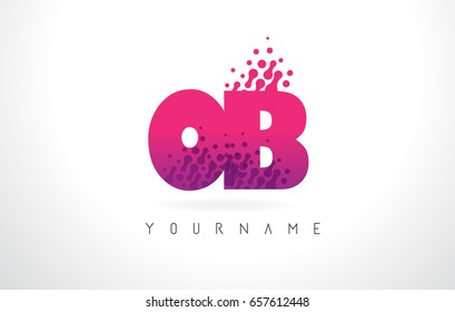 OB O B Letter Logo with Pink Letters and Purple Color Particles Dots Design.