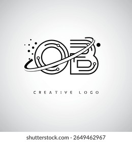 Logotipo de Monograma de Órbita OB - Marca de Letra Mínima Futurista com Linha de Arte Circular, Pontos Inspirados na Tecnologia e Conceito de Movimento Espacial para Identidade de Marca Moderna