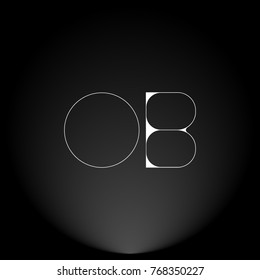 OB White thin minimalist LOGO Design with Highlight on Black Background.