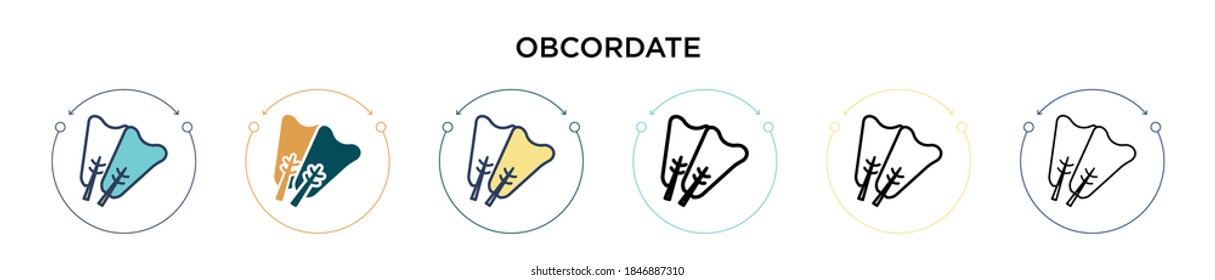 Obcordate icon in filled, thin line, outline and stroke style. Vector illustration of two colored and black obcordate vector icons designs can be used for mobile, ui, web