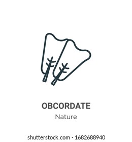 Icono de vector de contorno de obcordato. Icono de obcordato negro de línea delgada, ilustración de elemento simple vectorial plano del concepto de naturaleza editable trazo aislado en fondo blanco