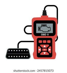 OBD-II Scanner for Automotive Diagnostic, Flat Vector Illustration Design