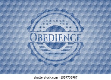 Obedience blue emblem or badge with abstract geometric pattern background. Vector Illustration. Detailed.