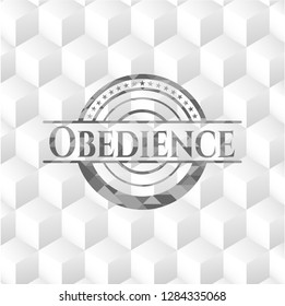 Obedience grey emblem. Vintage with geometric cube white background