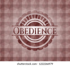 Obedience red emblem with geometric background. Seamless.