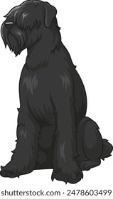 Obedient black russian terrier sitting vector illustration