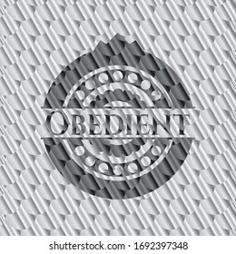 Obedient silver shiny badge. Scales pattern. Vector Illustration. Detailed.