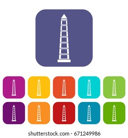 Obelisco of Buenos Aires, Argentina icons set vector illustration in flat style In colors red, blue, green and other