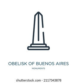 obelisk of buenos aires thin line icon. argentina, buenos linear icons from monuments concept isolated outline sign. Vector illustration symbol element for web design and apps.