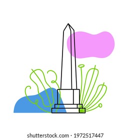 Obelisk. Outline stone monument. Historical monument on abstract nature background. High pillar memorial and column.