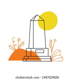 Obelisk. Outline stone monument. Historical monument on abstract nature background. High pillar memorial and column.