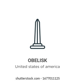 Obelisk umreißt Vektorillustration Symbol. Dünne schwarze Obelisk-Ikone, einfache flache Vektorillustration-Elementgrafik aus bearbeitbaren, vereinten Staaten von Amerika Konzept einzeln auf weißem Hintergrund