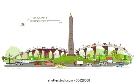 obelisk and roads junction
