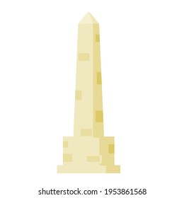 Obelisk. White stone monument. Historical monument. High pillar memorial and column. Flat illustration isolated on white