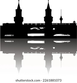 Oberbaum bridge silhouette in Berlin, Germany