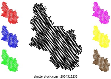 Oberberbergischer district (República Federal de Alemania, Estado de Renania del Norte-Westfalia, NRW, región de Colonia) map vector ilustración, garbble sketch Oberbergischer Kreis map