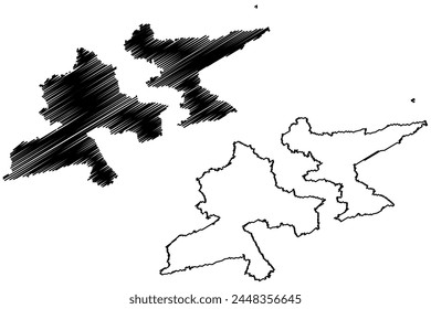 Oberegg District (Switzerland, Swiss Confederation, Canton of Appenzell Innerrhoden or Appenzell Inner-Rhodes) map vector illustration, scribble sketch Bezirk Oberegg map