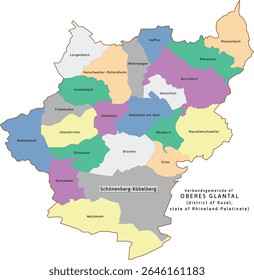 Oberes Glantal verbandsgemeinde map of Kusel district Rhineland-Palatinate (Rheinland-Pfalz) state in Germany. Vectored. Retro colors