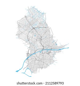 Oberhausen, North Rhine-Westphalia, Germany high resolution vector map with city boundaries and editable paths. White outlines for main roads. Many detailed paths. Blue shapes and lines for water.