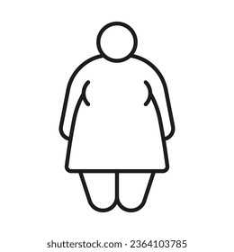 Obese body of woman obese fat line icon. Fat figure and big size girl. Risk diabetes. Vector outline illustration