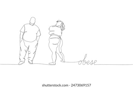 Pareja obesa, personas una línea de arte. dibujo continuo de cuerpo positivo, sobrepeso, modelo de talla grande, XL, salud, moda, autoaceptación con inscripción, letras, manuscrito.