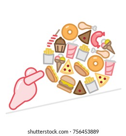 Obese Figure Pushing Junk Food Ball