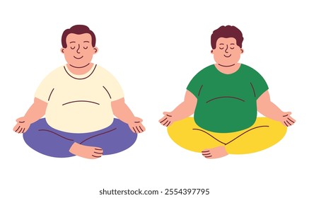 Obese Man doing Yoga Meditation and Mental Fullness Illustration 