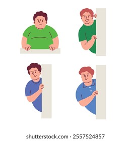 Obese Man Peeking Curious Illustration