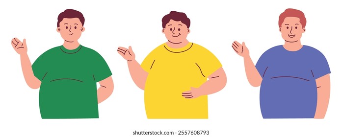 Obese Man in Presenting Pose, Presentation, Announcement, Showing