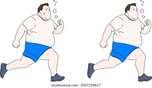 Obese Man Running Quickly illustration