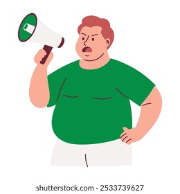 Obese Man Shouting on Megaphone