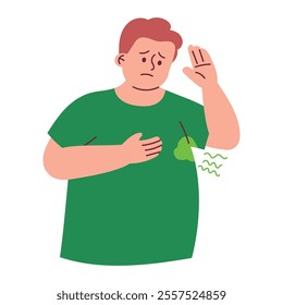 Obese Man with Sweaty Armpit