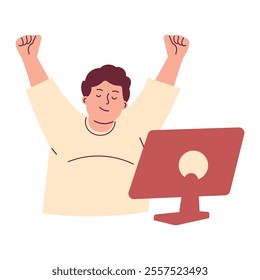 Obese Man Taking Break and Stretching from Work