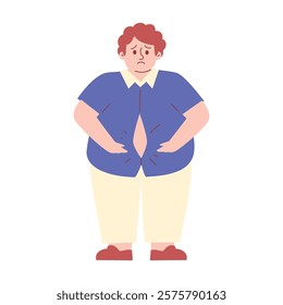 Obese Man Trying to Button Up Small Shirt