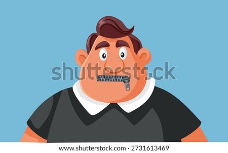 Obese Man with a Zipper instead of  Mouth Vector Illustration. symbolic image of a person using appetite suppressant weight control methods 
