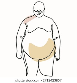 Los hombres obesos dibujan una línea. Ilustración de una sola línea de hombres obesos. Los hombres obesos minimalista arte de línea. Arte vectorial de los hombres obesos