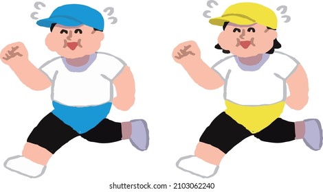 Obese men and women running in running wear