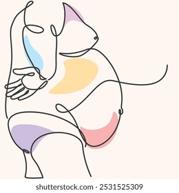 Obese people one line drawing. Big size people single line illustration. Overweight people minimalist line art