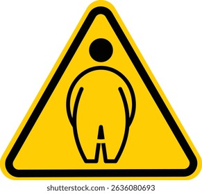 Sinal de aviso de contorno de pessoas obesas. sinal de triângulo amarelo. Acesso prioritário para pessoas gordas. sinal de aviso com um homem de pé em um triângulo. Ilustração vetorial
