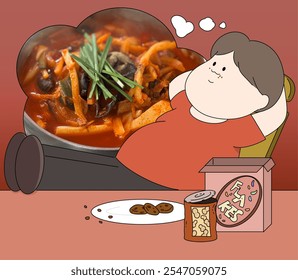 An obese person who thinks about what to eat next even when he's full