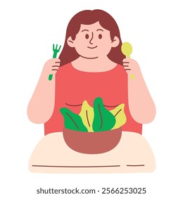 Obese Woman Eating Healthy Food