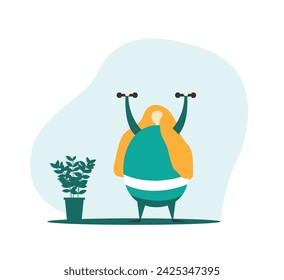 Obese Woman Exercising Flat Style. Workout and healthy lifestyle concept vector art