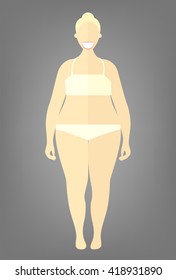 Obese woman. Flat style illustration. Blonde girl in white underwear with excess weight. Vector cartoon character.