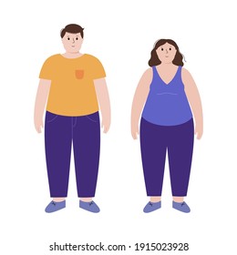 Obese woman and man silhouettes. Person with overweight. Female and male persons with high fat level of BMI range. Adult people with the problem of excess weight concept. Isolated vector illustration.