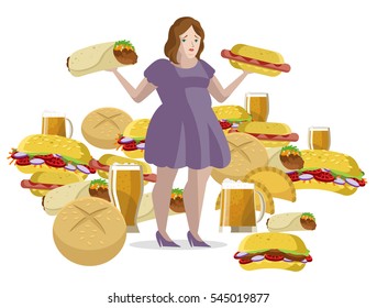 Obese Woman Overeating Fast Food