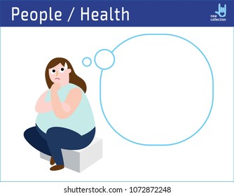 Obese Woman Thinking Illustration.
Vector Cartoon Design
Medical Health Obesity Disease Concept.
Icon Flat Isolated On White Background.