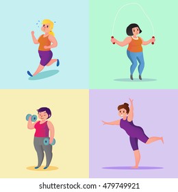 Obese young women Funny cartoon vector illustration