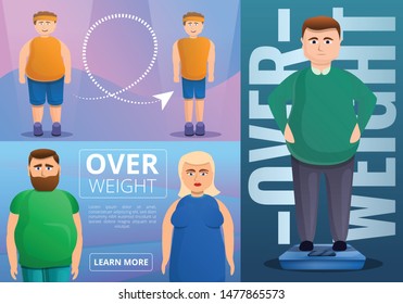 Obesity banner set. Cartoon illustration of obesity vector banner set for web design
