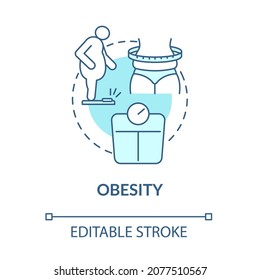 Obesity Blue Concept Icon. Arthritis Risk Factor Abstract Idea Thin Line Illustration. Osteoarthritis Reason. Knees And Hips Joints Damage. Vector Isolated Outline Color Drawing. Editable Stroke