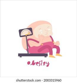Obesity character icon. Steatosis funny pictogram. Corpulency, fleshiness sign. Medical, healthcare, biology, unhealthy lifestyle concept. Editable vector illustration in pastel colors.